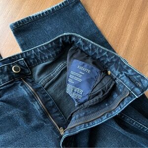 Khaite dark wash Abigail jeans: High waisted, straight leg, relaxed fit.